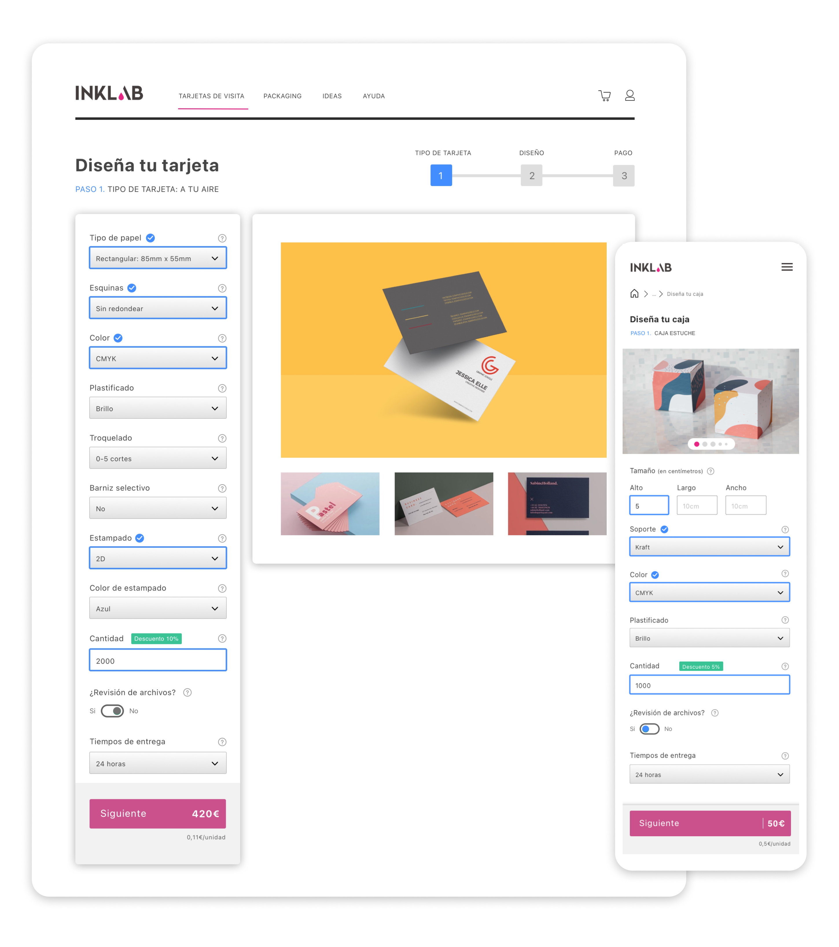 Diseño de la pantalla del configurador de tarjetas