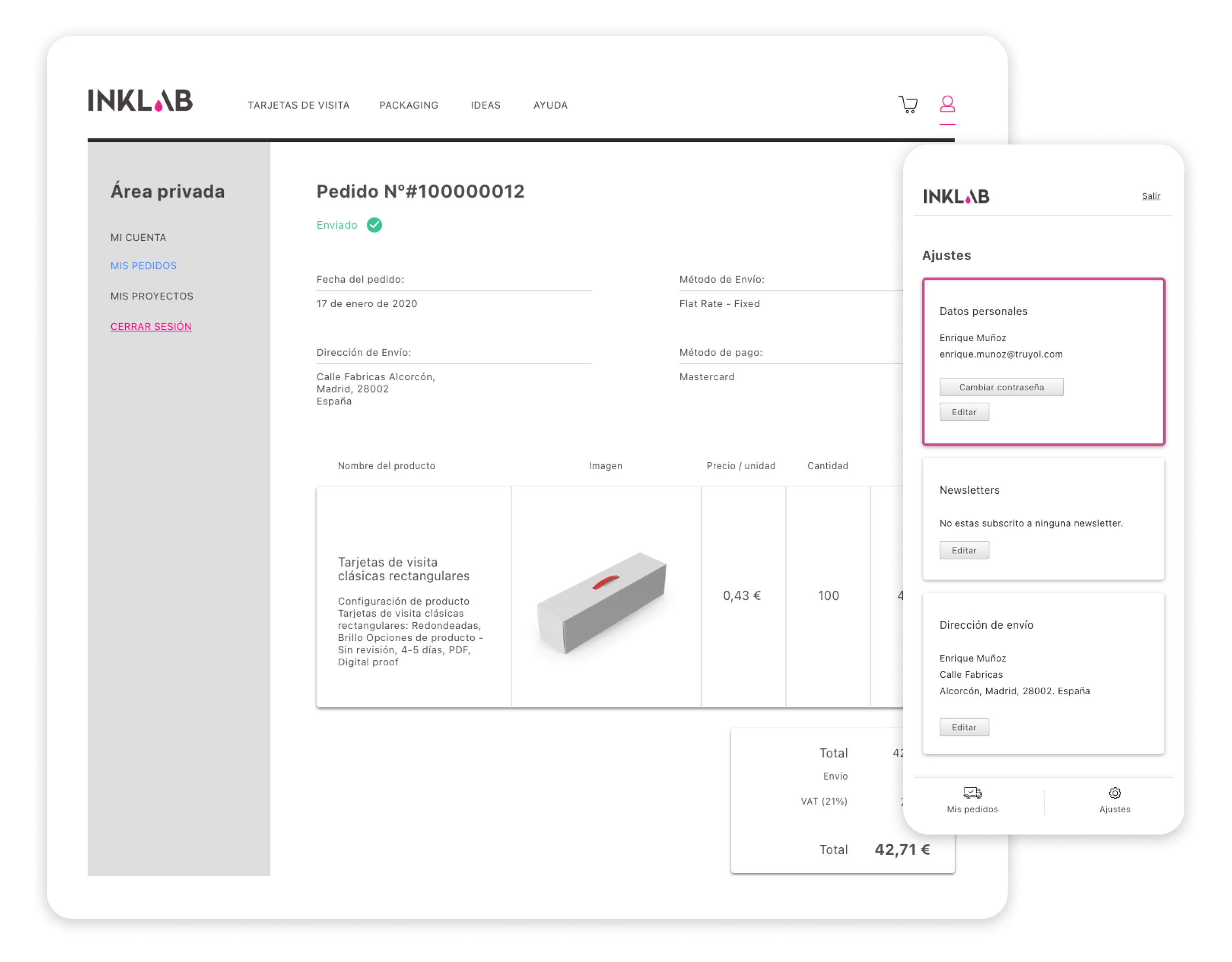 Diseño que muestra el área interna del usuario