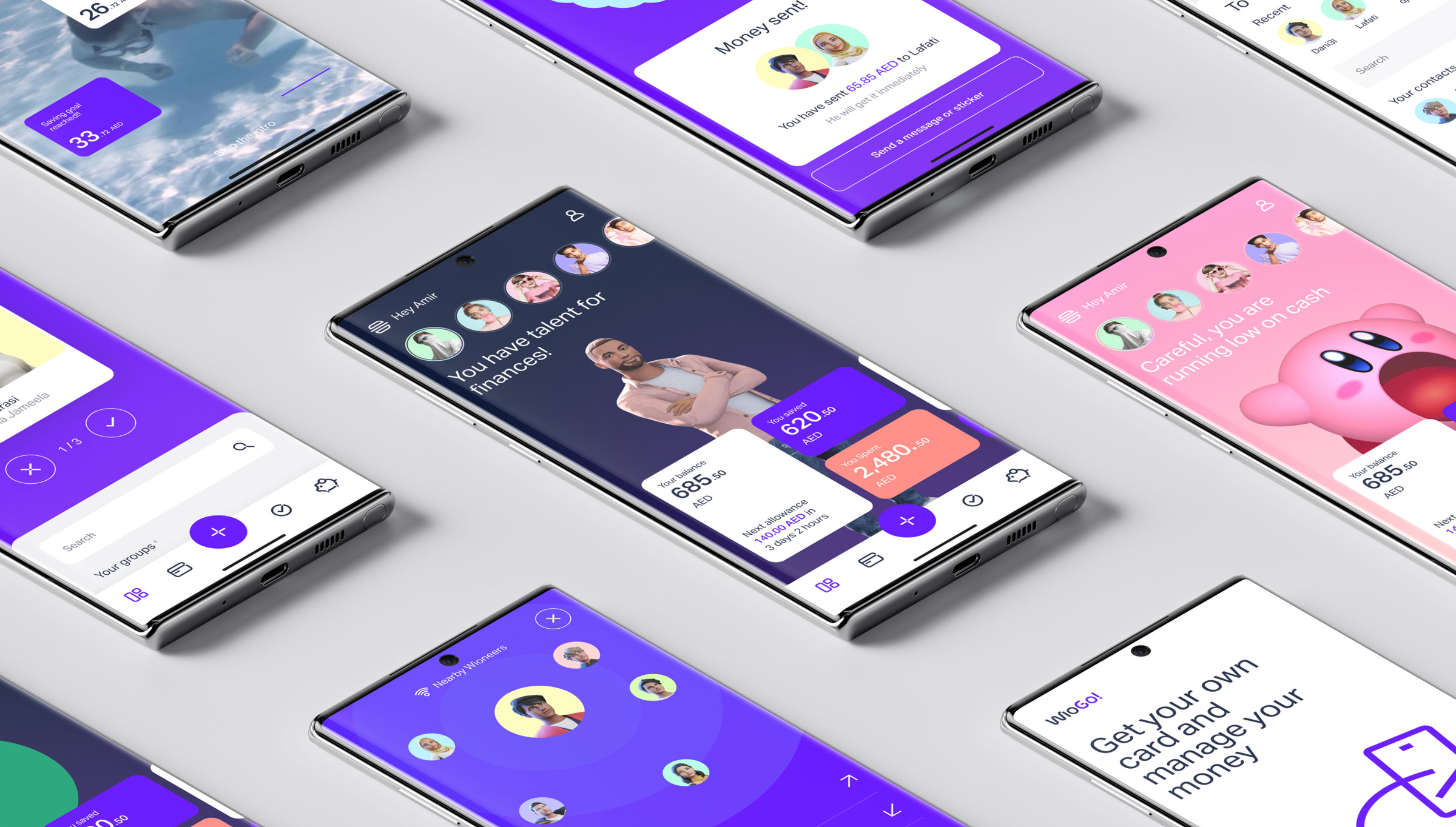 Diseño donde se muestran varias pantallas de la aplicación